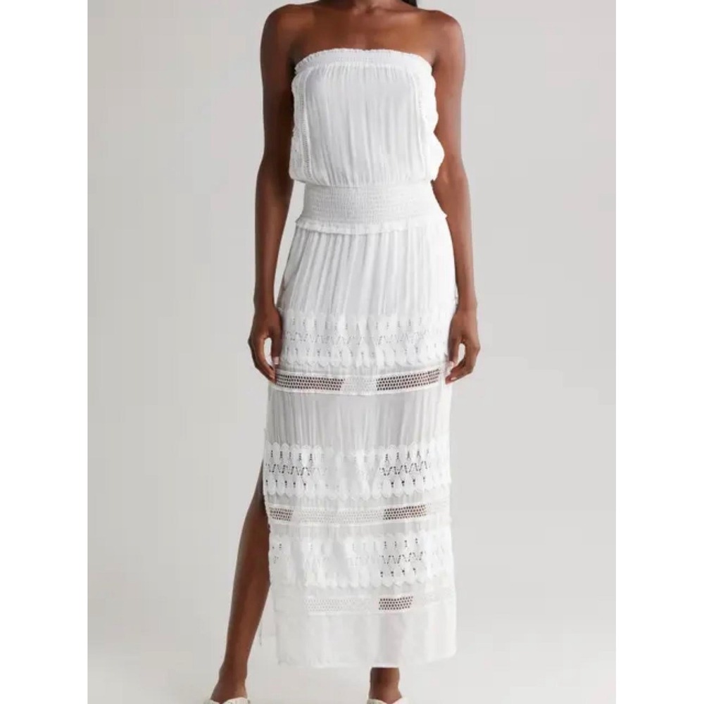 Elan White Lace Strapless Cover-Up Maxi Dress XL Boho Beach Resort Nordstrom